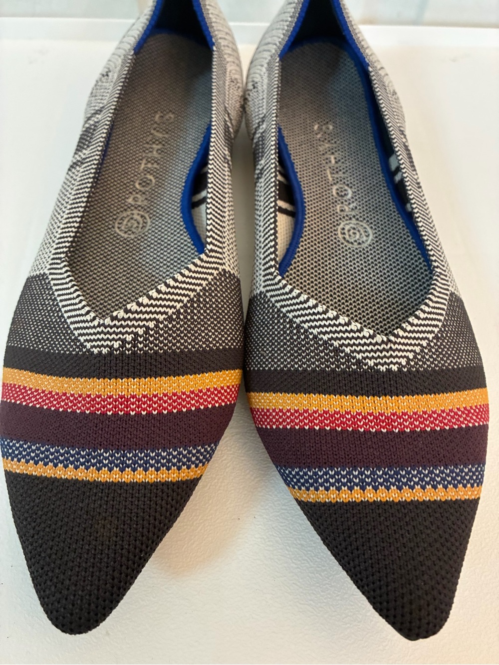 Rothy's The Point Inverse Stripe Multicolor Pointed Knit Flats Size 10.5 Boho